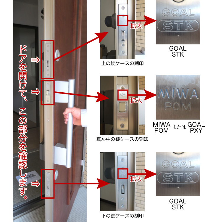 三協立山アルミ プロセレーネの玄関ドア 刻印 GOAL STK 鍵の鉄人本店