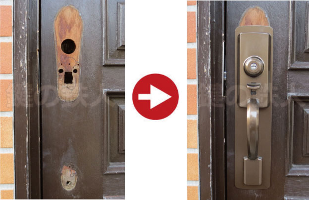古いドアの玄関錠からMIWA U9 THMTM-1LS両面サムラッチ錠に交換