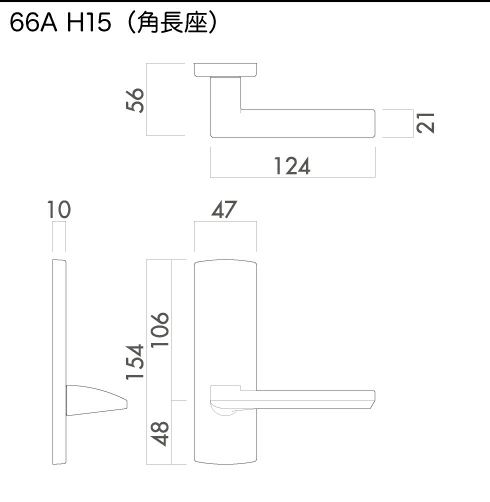GIKEN（川口技研） 室内用レバーハンドル mano 66A H15角長座
